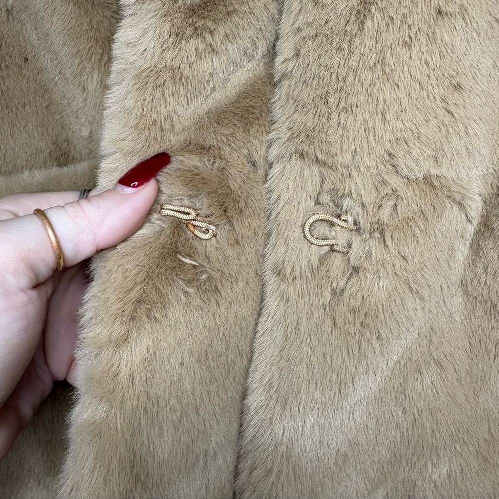 French Connection Camel Buona Faux Fur Coat Jacket NWT - Picture 4 of 11